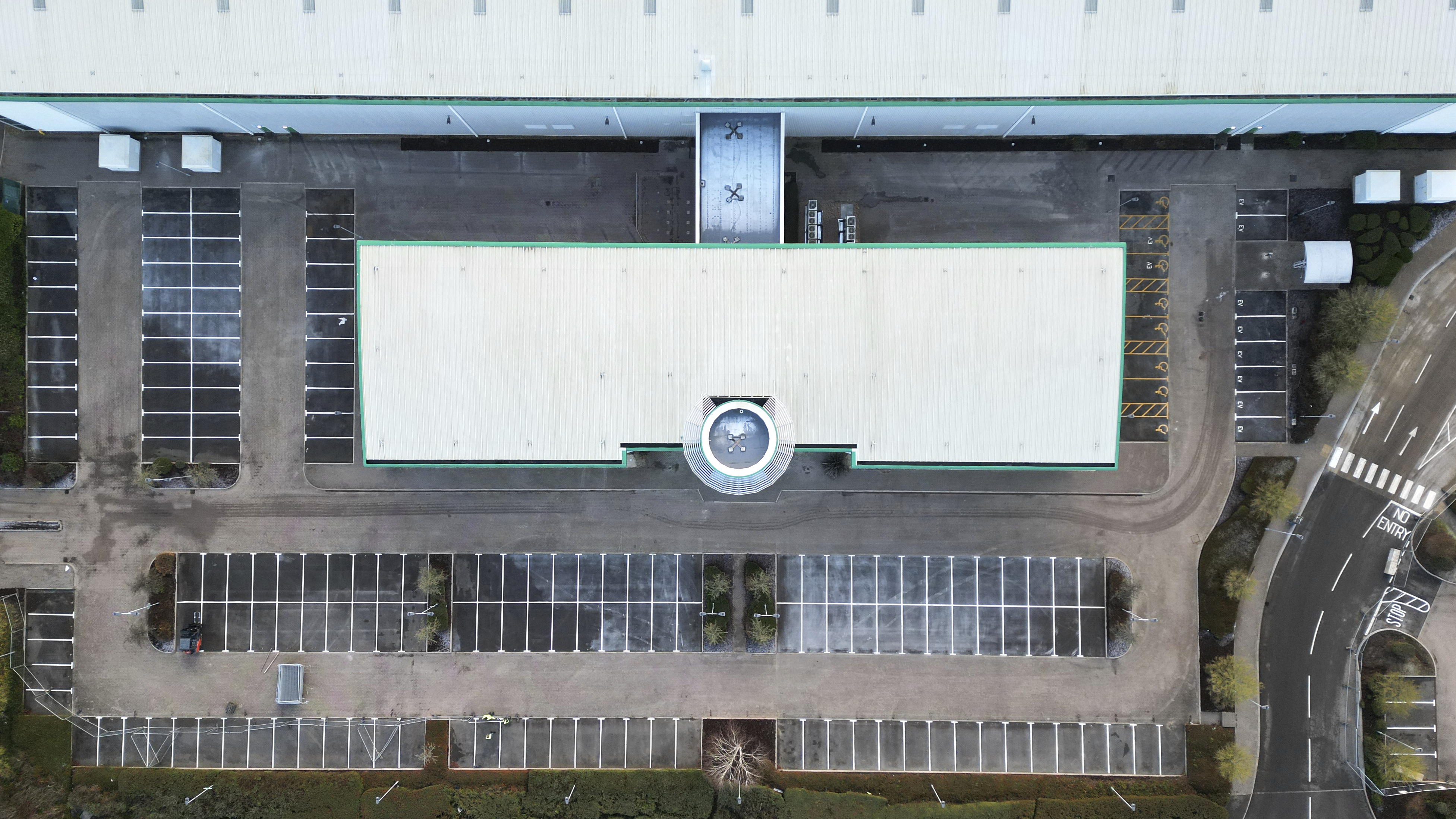 Aerial shot of a warehouse