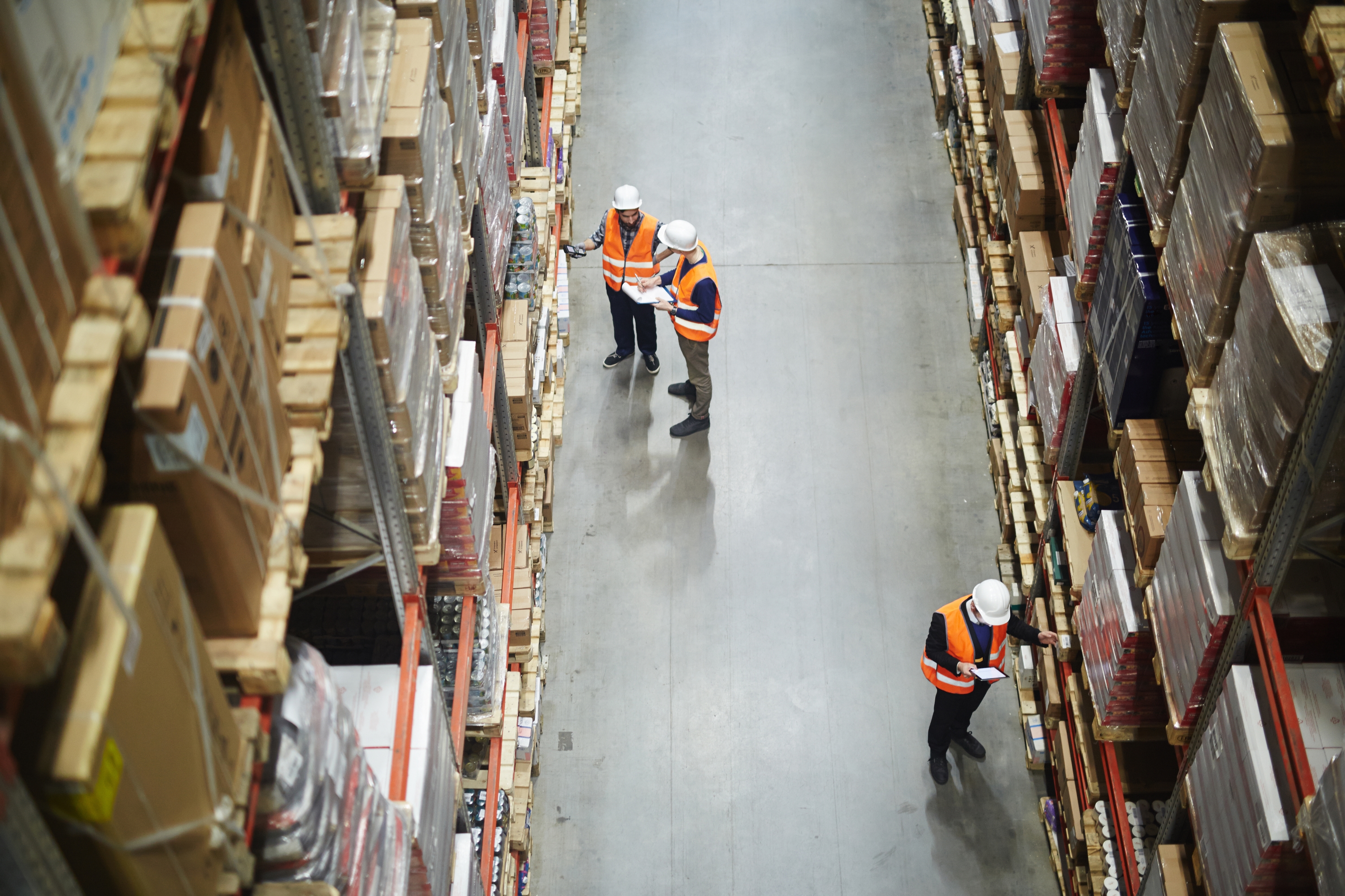 Aerial shot of a warehouse workers