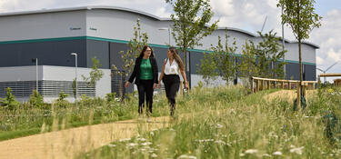 Two ladies walking in Shenley Gardens at Prologis RFI DIRFT