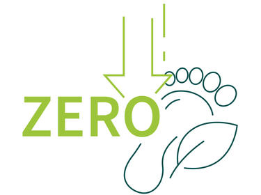 A graphic showing the word zero, a downward arrow, a foot, and a leaf