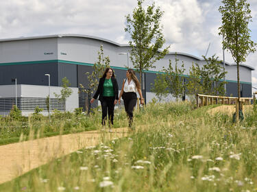 Two ladies walking in Shenley Gardens at Prologis RFI DIRFT